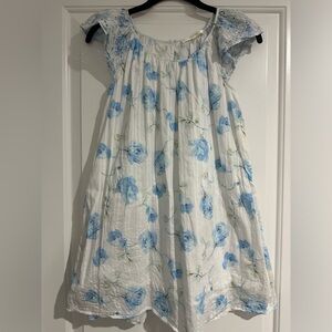 LoveShackFancy Kids White Dress with Blue Floral Print